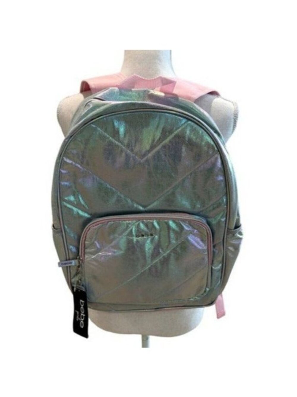 NWT Bebe Girls Large Quilted Backpack - Iridescent Pink/Holographic